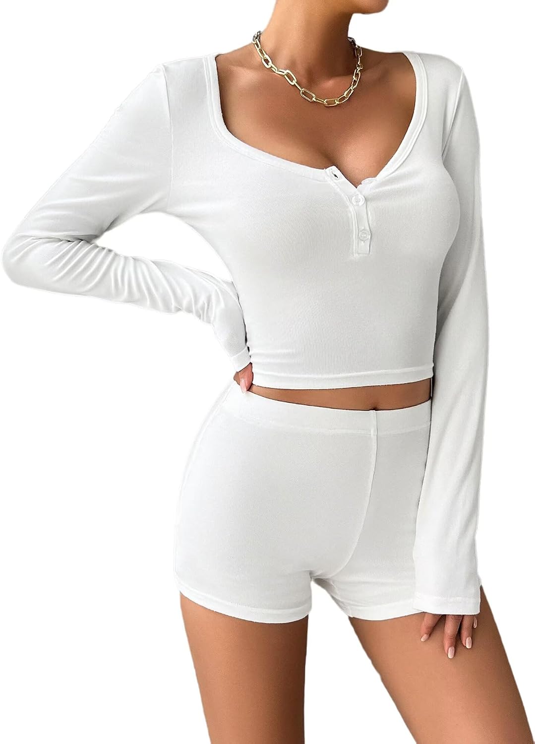 Thumbnail 2 de WISFRUIT Zweiteiler Damen Elegant Abendanzug – Sportliches Set mit Crop-Top und Shorts