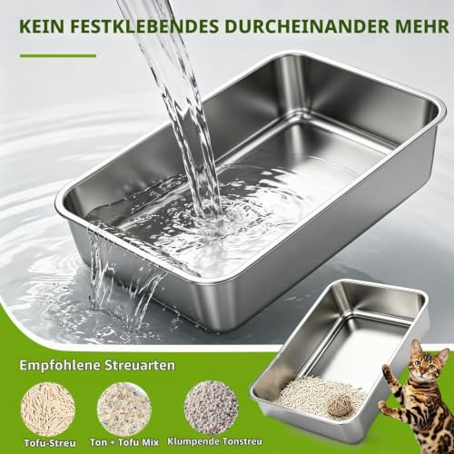 Detalle de KISENG Edelstahl Katzentoilette XL – Schrägwand, Kratzfest, geruchsfrei