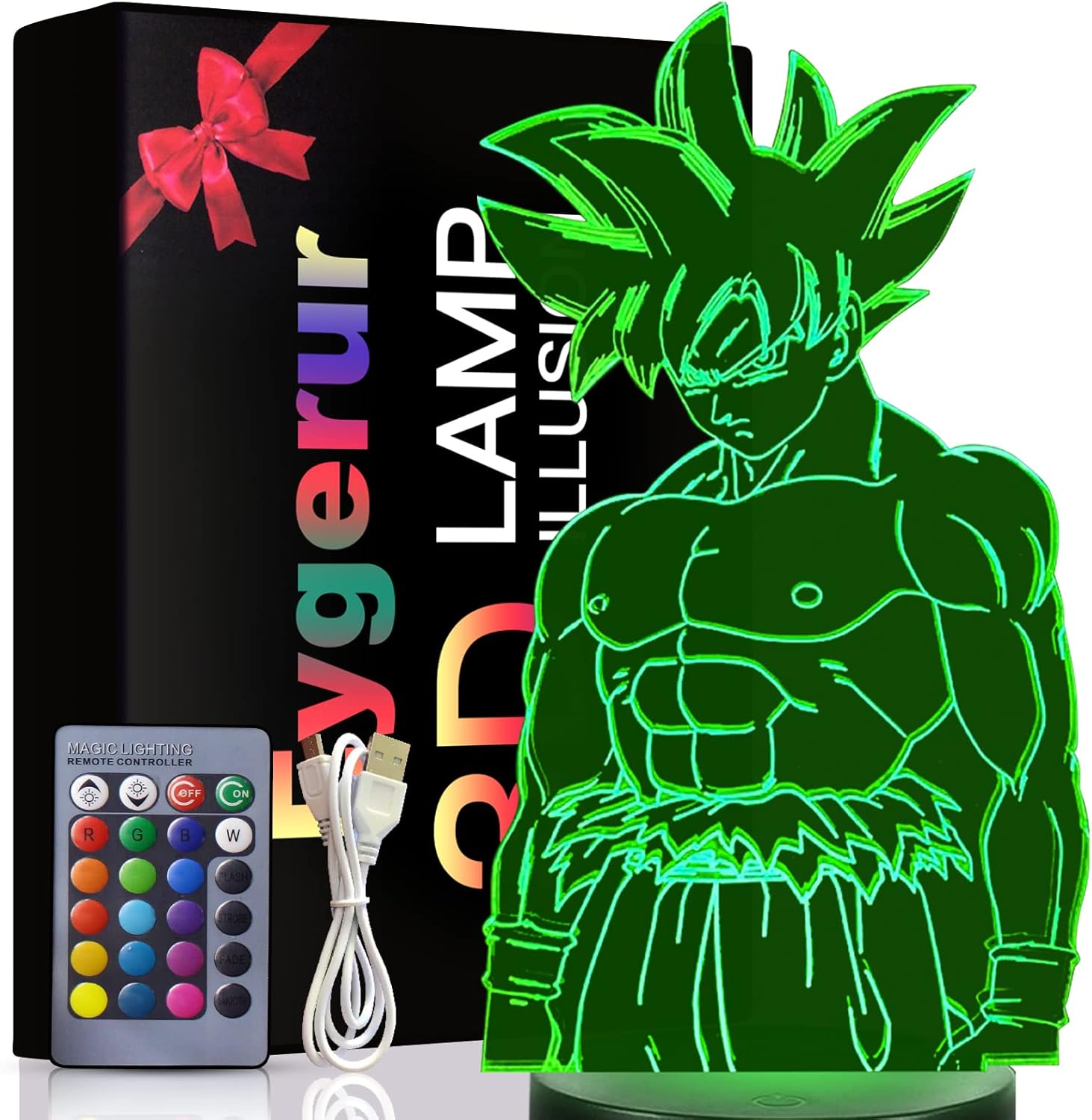 Detalle de Eygerur Goku 3D LED Night Light with Remote & Touch — 7 Colours + 16 Colour Change, USB/Battery Powered