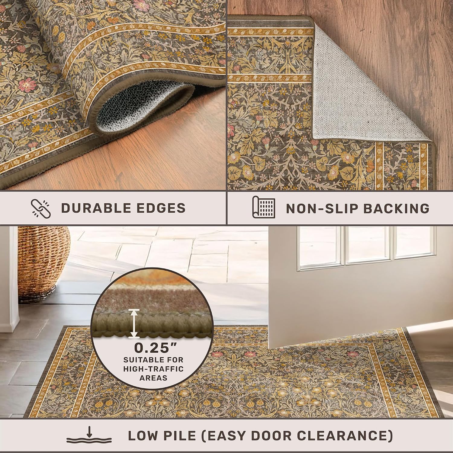 Thumbnail 4 de Non Slip 2x10 Gold Brown Hallway Runner 10ft rug