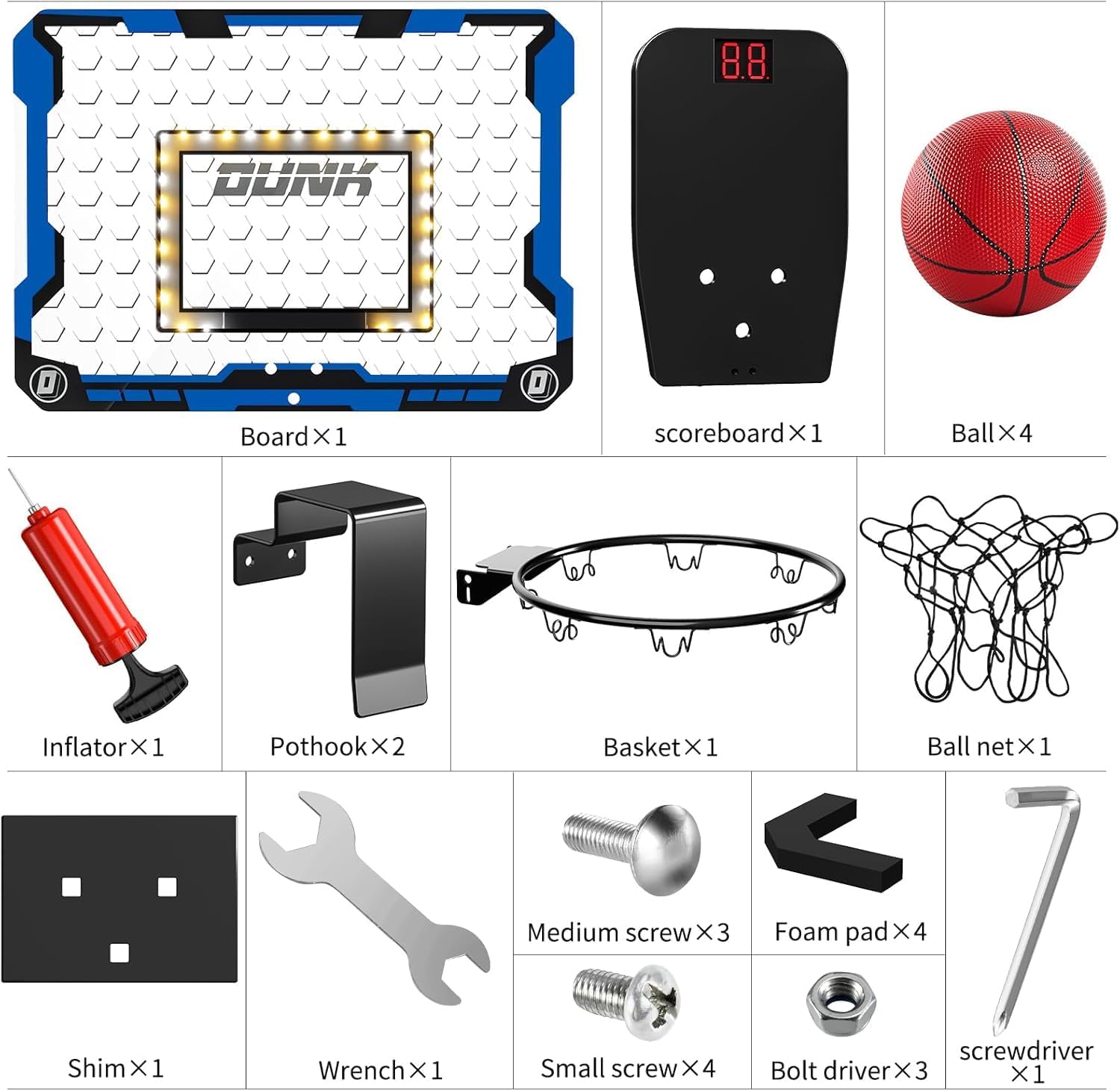 Thumbnail 6 de TEMI Indoor Over-The-Door Basketball Hoop with 4 Balls – LED Backboard, Scoring & Sound Effects