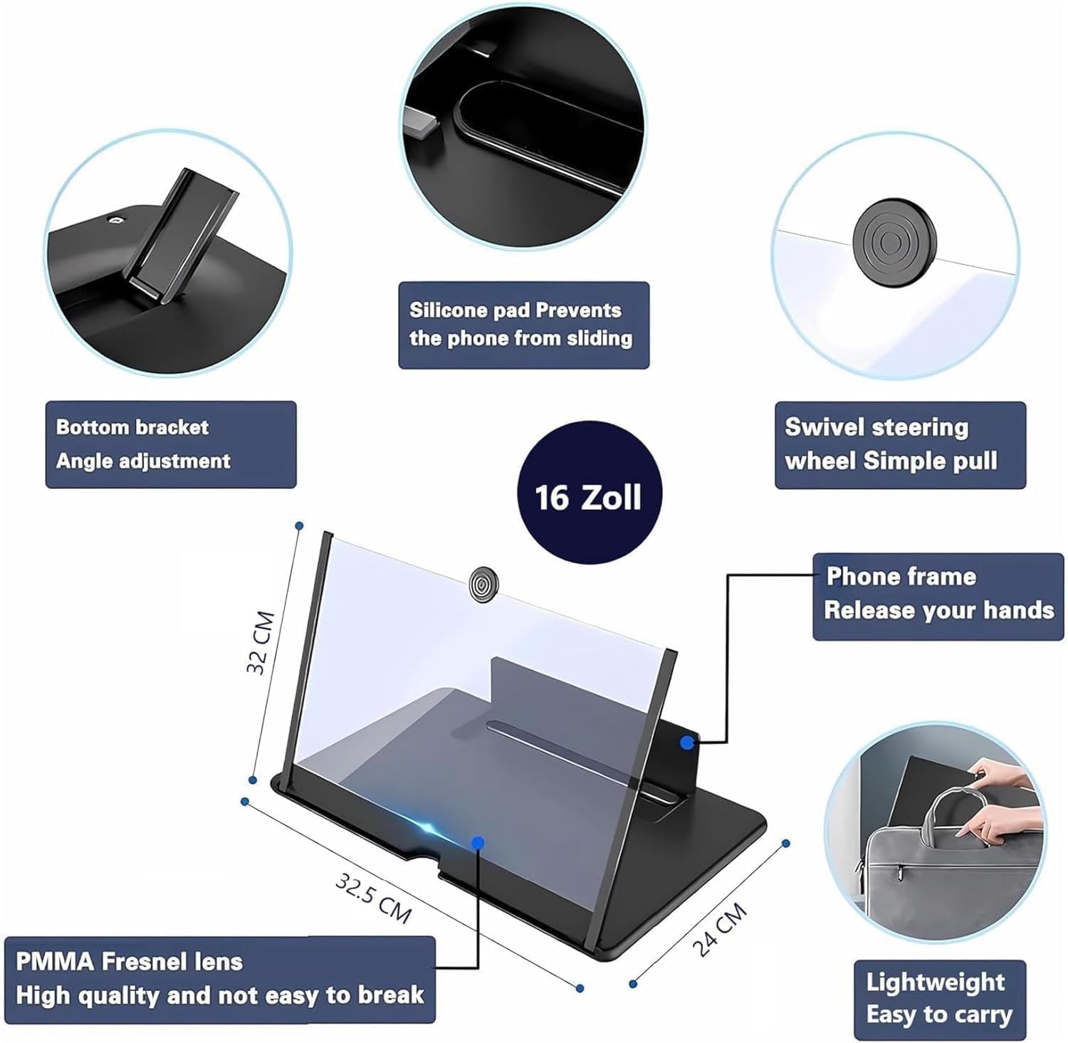 Detalle de TAURI Bildschirmlupe für iPhone 16 Pro Max – faltbare 6,1-Zoll-Sichtschutz-Lupe für Filme, Videos & Spiele
