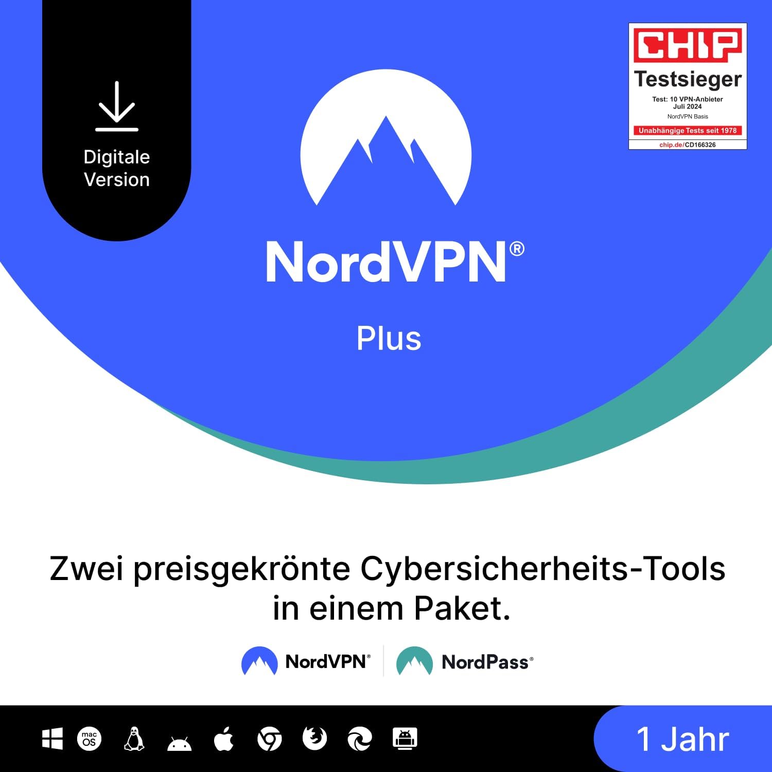 Detalle de NordVPN Plus – 1 Jahr Bundle mit VPN- und Passwort-Manager-Software (Digitaler Code)