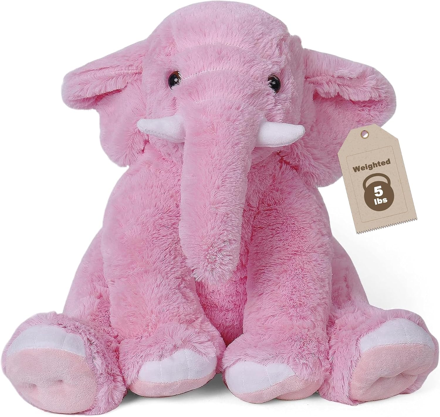 Detalle de JellyMallow Weighted Elephant Plushie (5 lbs, 16 in) – Pink Large Comfort Cuddle Pillow