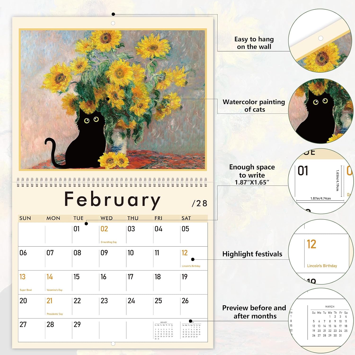 Detalle de GuassLee Cat Wall Calendar 14" x 23