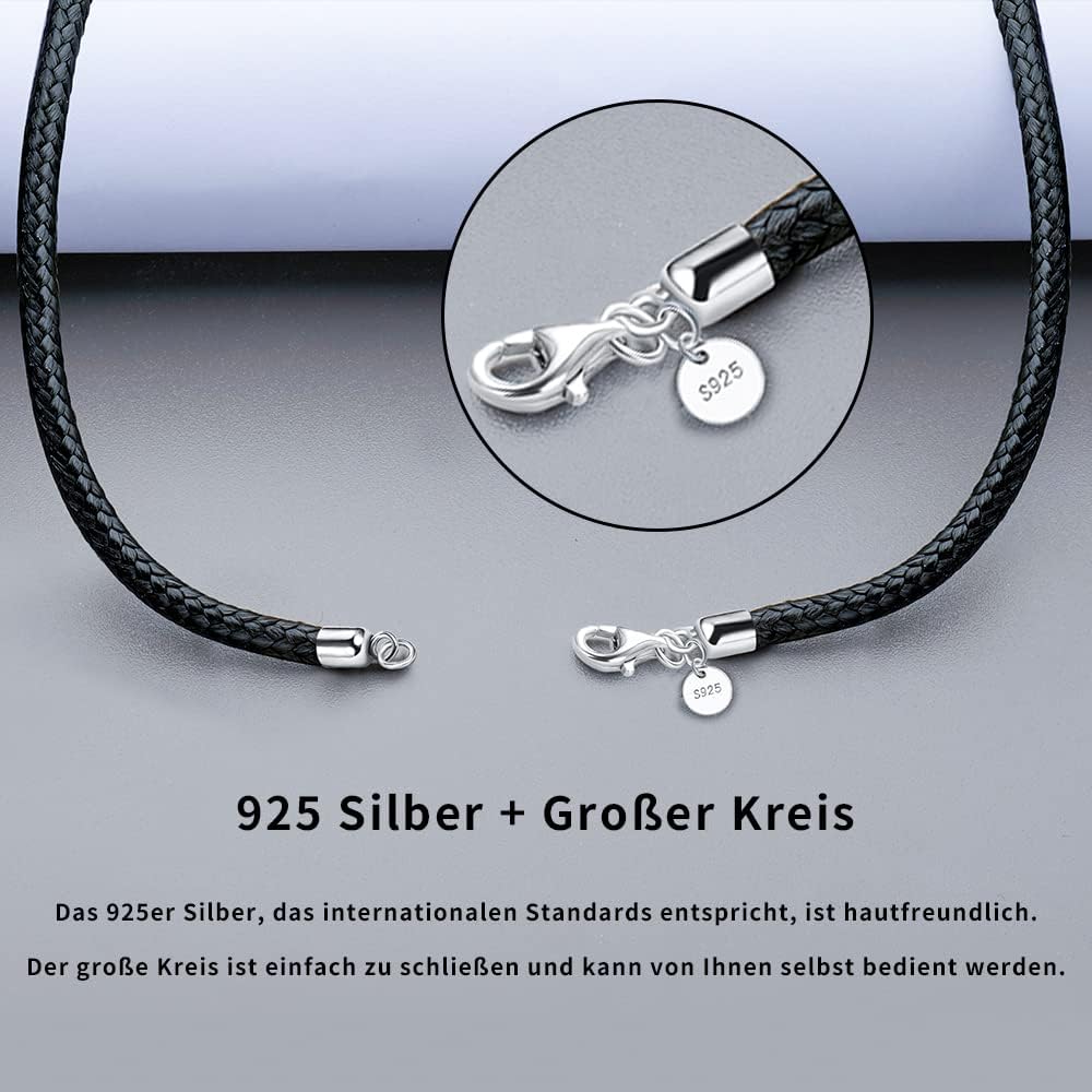 Thumbnail 1 de Viwind Lederkette 2,5 mm Geflochten, 925 Silber Verschluss – Unisex Halskette 45–60 cm