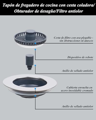 Thumbnail 4 de Hibbent Colador de Fregadero 3 en 1 con Tapón y Cesta anti-obstrucciones
