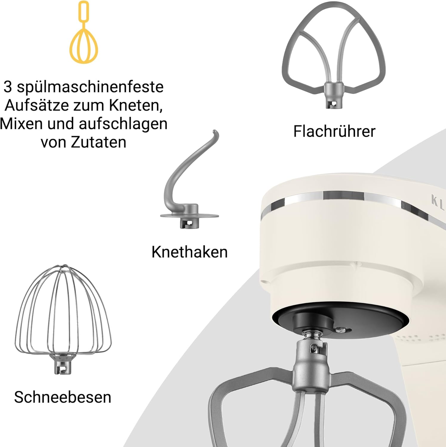 Thumbnail 5 de KLAMER Küchenmaschine 1800W – 6 L Edelstahl-Schüssel,Planetarisches Rührwerk, 10 Stufen, Timer