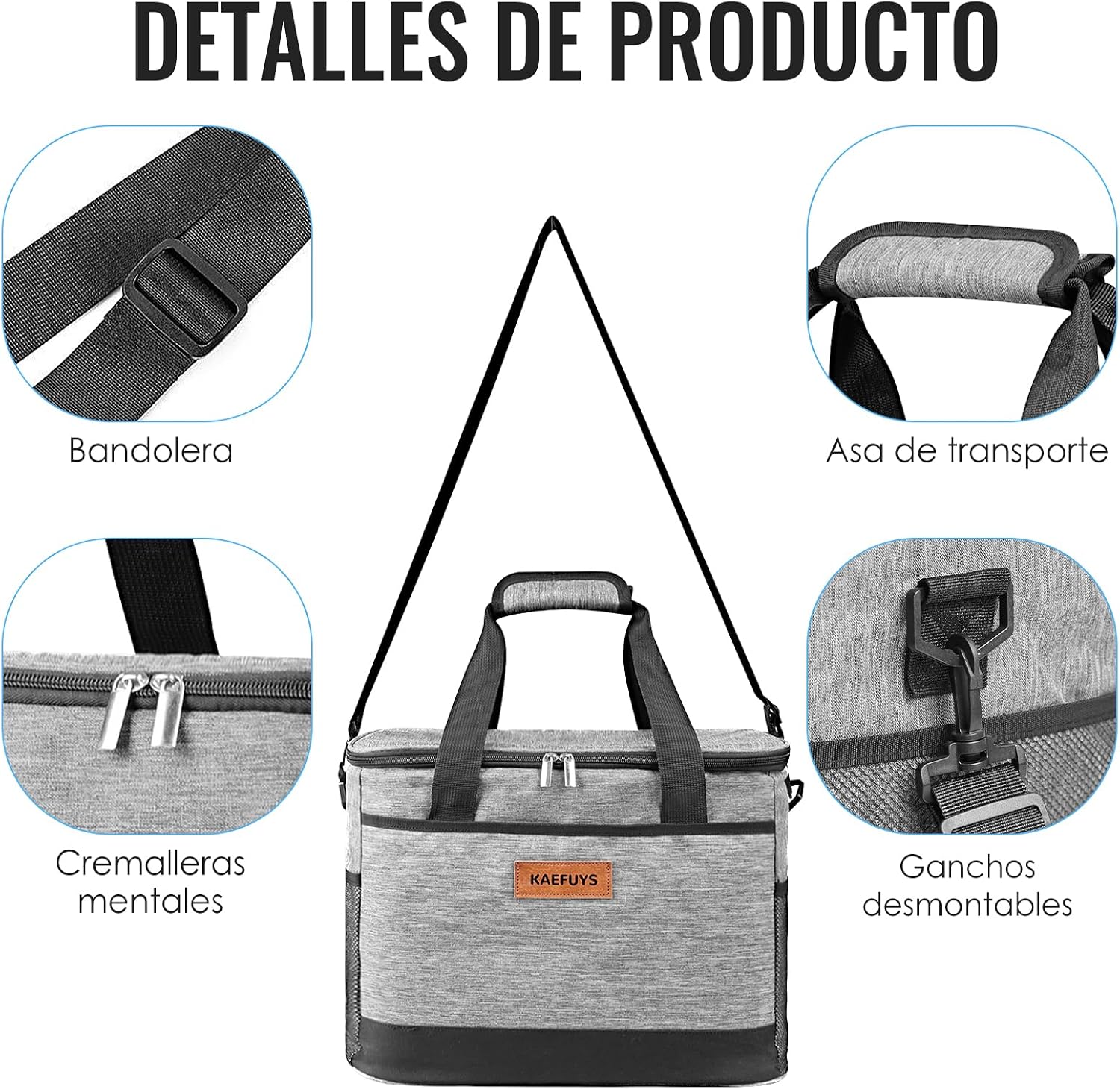 Detalle de KAEFUYS Bolsa Térmica 30L: Porta Alimentos Impermeable para Oficina, Viajes y Picnic
