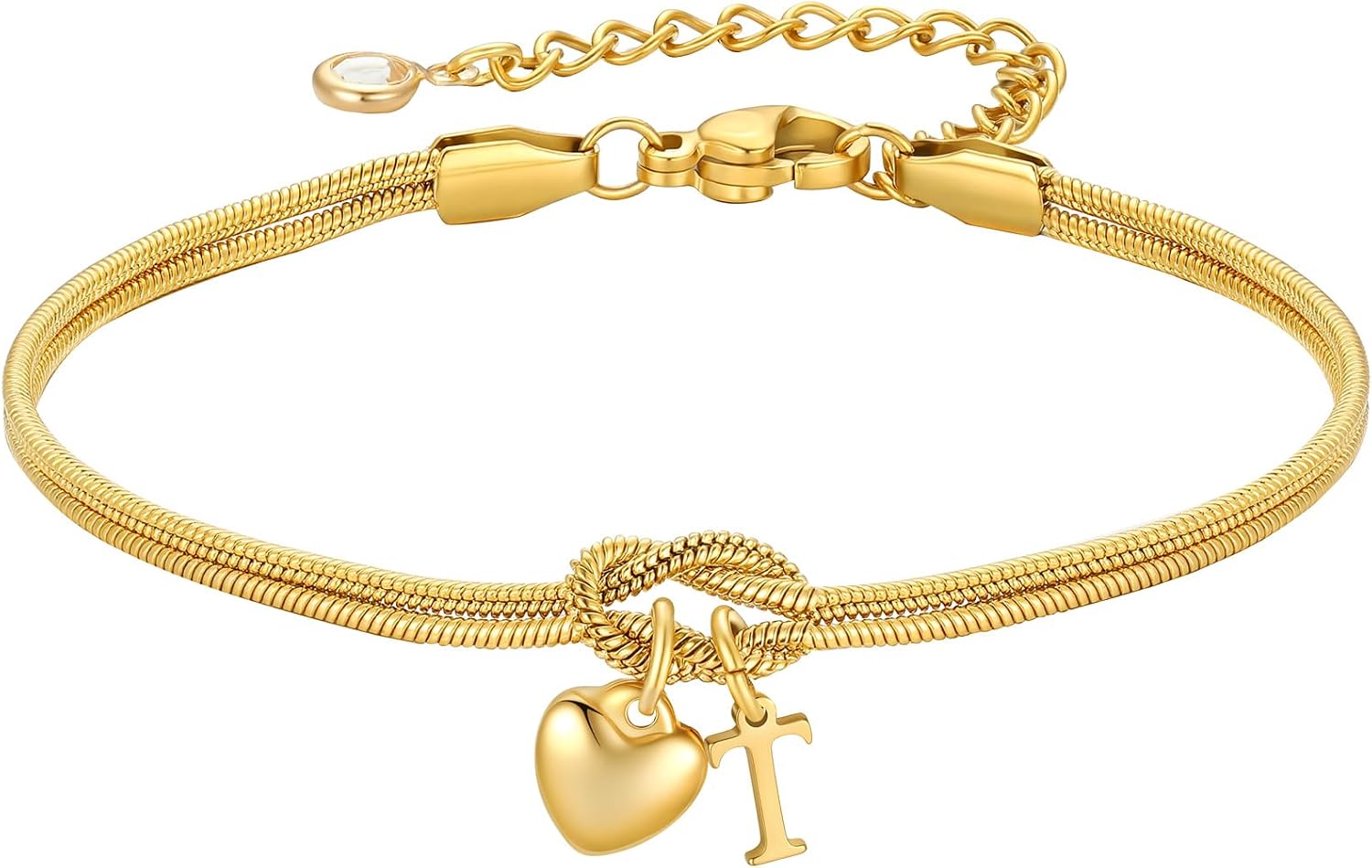 Detalle de TINGN Knoten-Armband Gold Damen & Mädchen – 18K vergoldetes Buchstabenarmband mit Herz-Anhänger