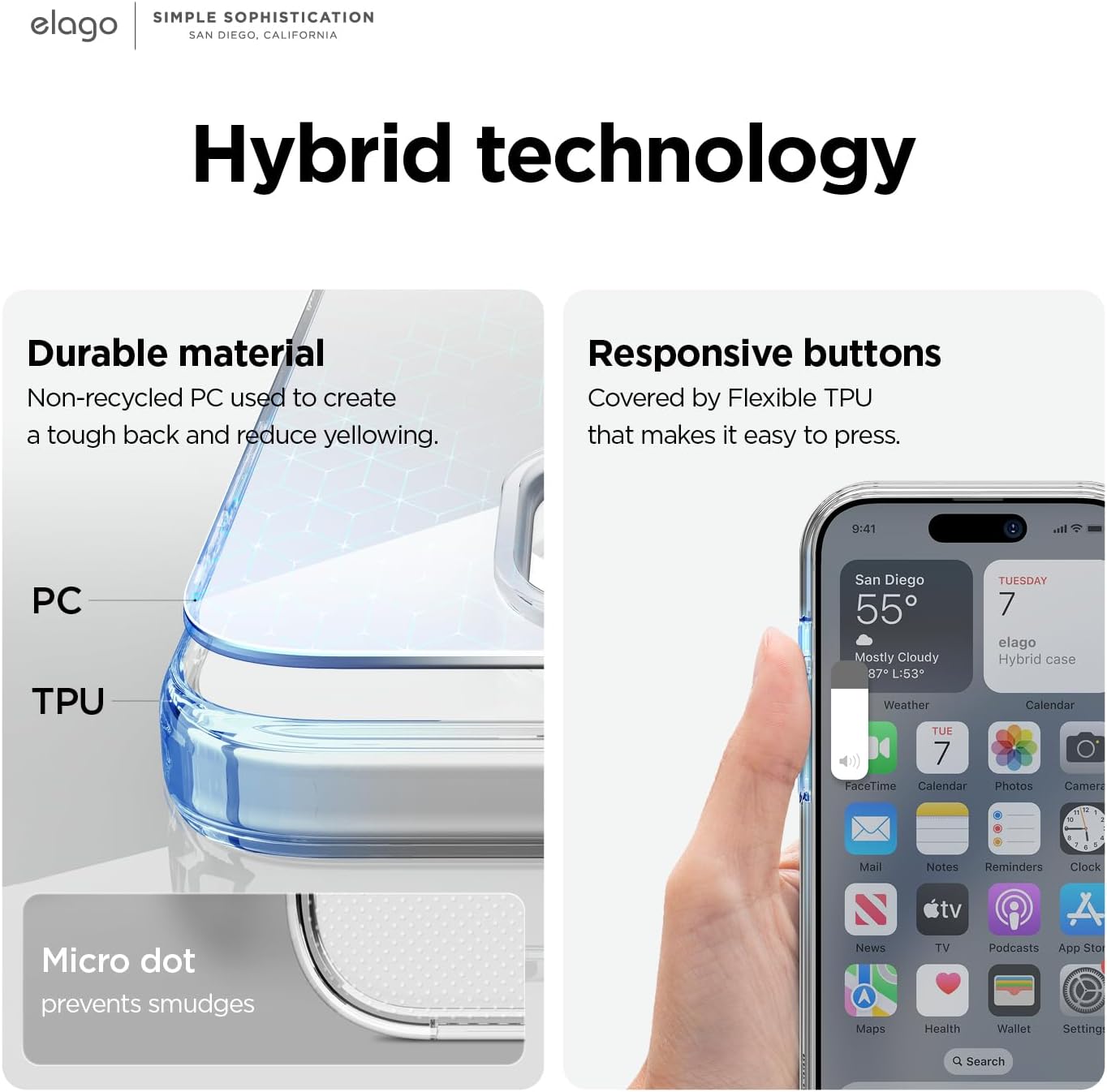 Thumbnail 4 de elago Cover ibrida trasparente per iPhone 15 Plus (policarbonato + TPU), protezione anti-cadute e anti-ingiallimento