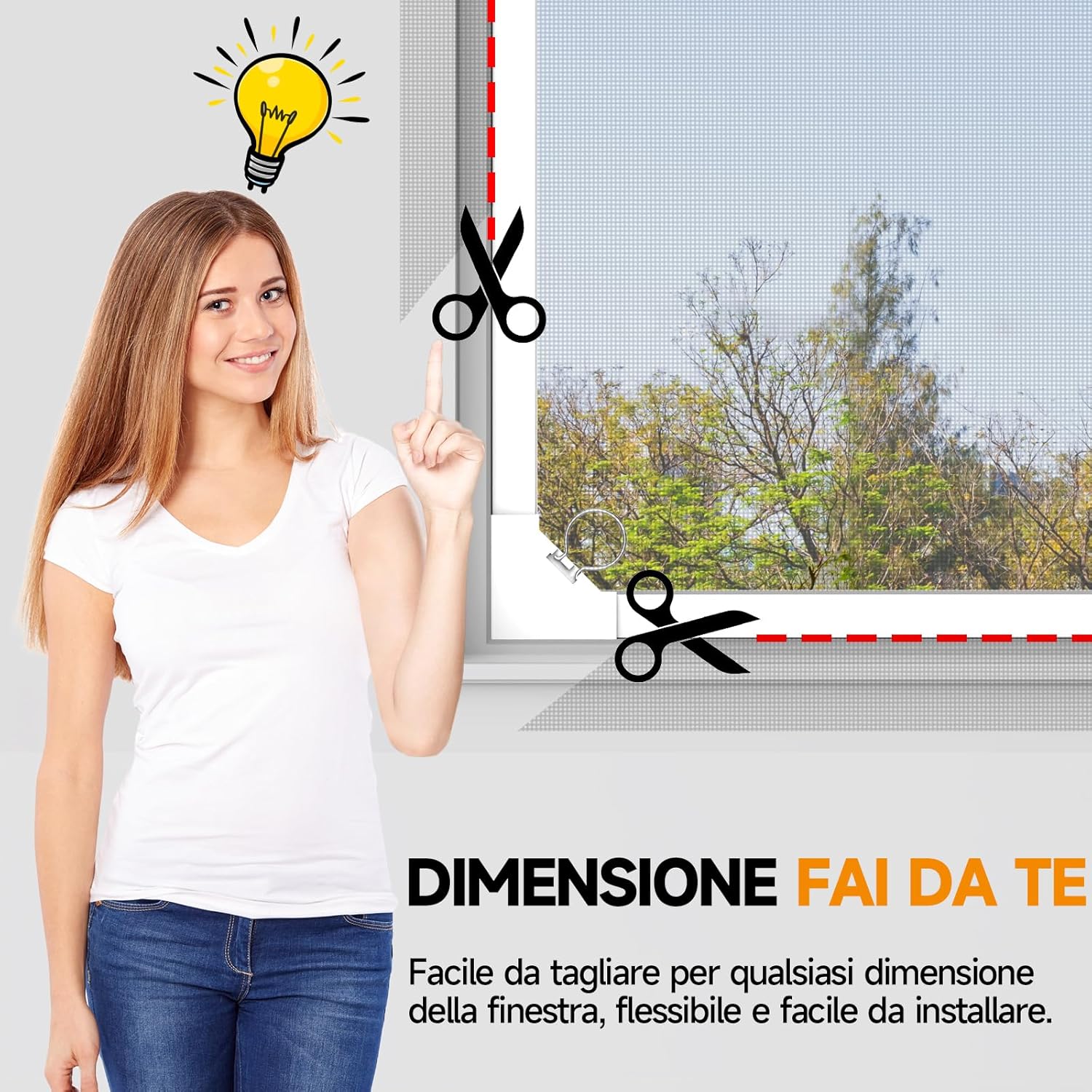 Thumbnail 3 de OWYR zanzariera magnetica per finestra 120x130 cm con cornice bianca e rete grigia autoadesiva