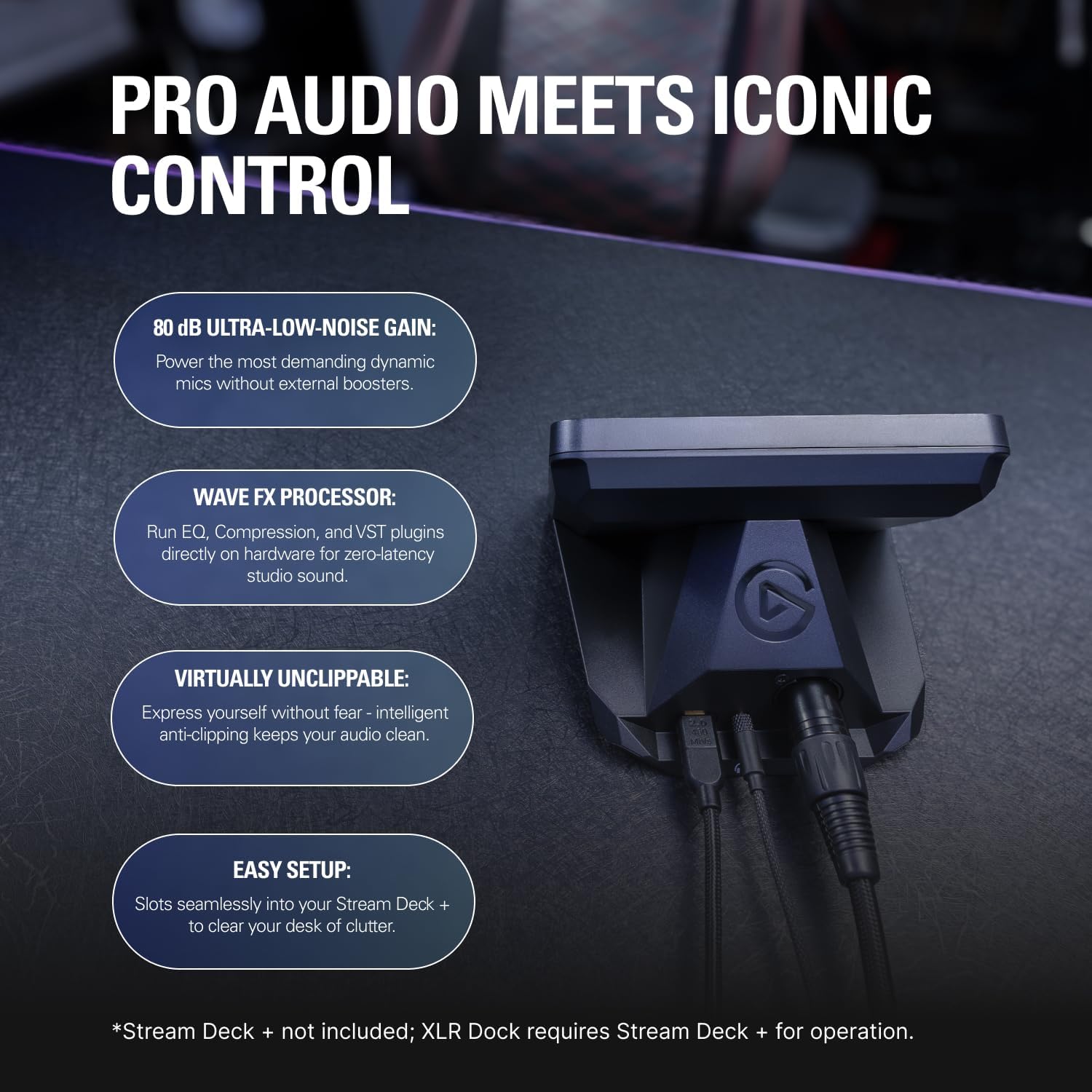 Thumbnail 1 de Elgato XLR Dock MK.2 voor Stream Deck + met 80 dB versterking en DSP-effecten