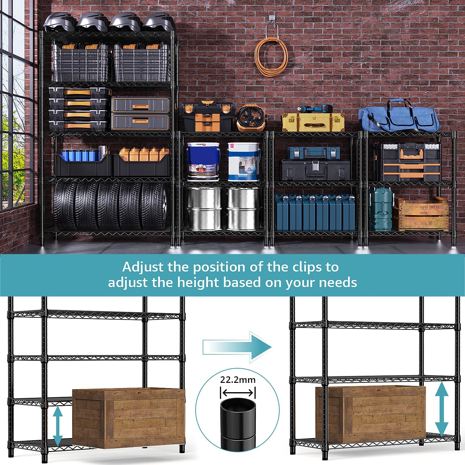 Detalle 2 de M MZG steel storage shelving 5-tier utility rack with wheels (45 x 120 x 192cm)