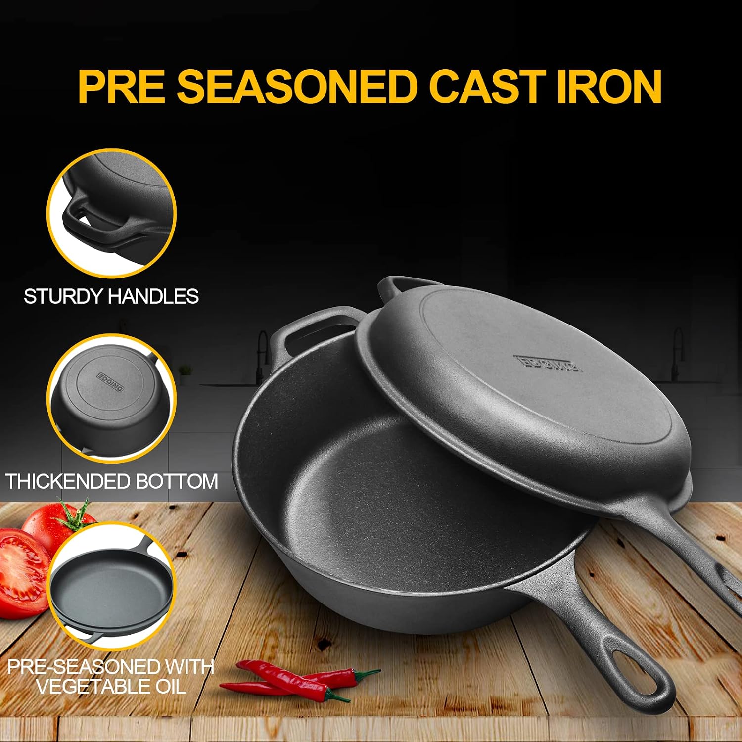 Detalle 2 de EDGING CASTING 2-in-1 Cast Iron Dutch Oven 3 QT