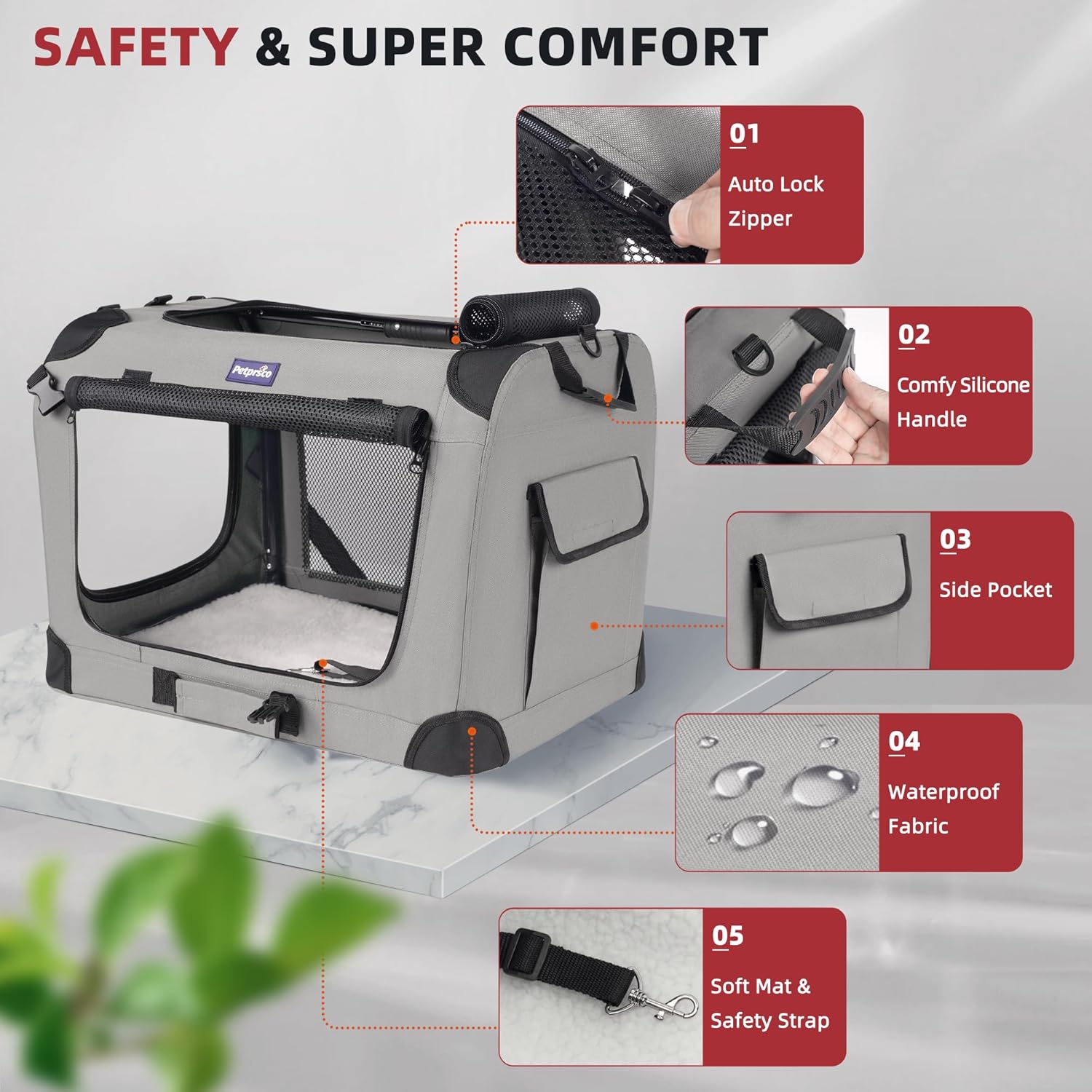Thumbnail 3 de Petprsco Large Cat Carrier for 2 Cats & Small Dogs (60x42x42cm) – Soft Foldable Travel Carrier