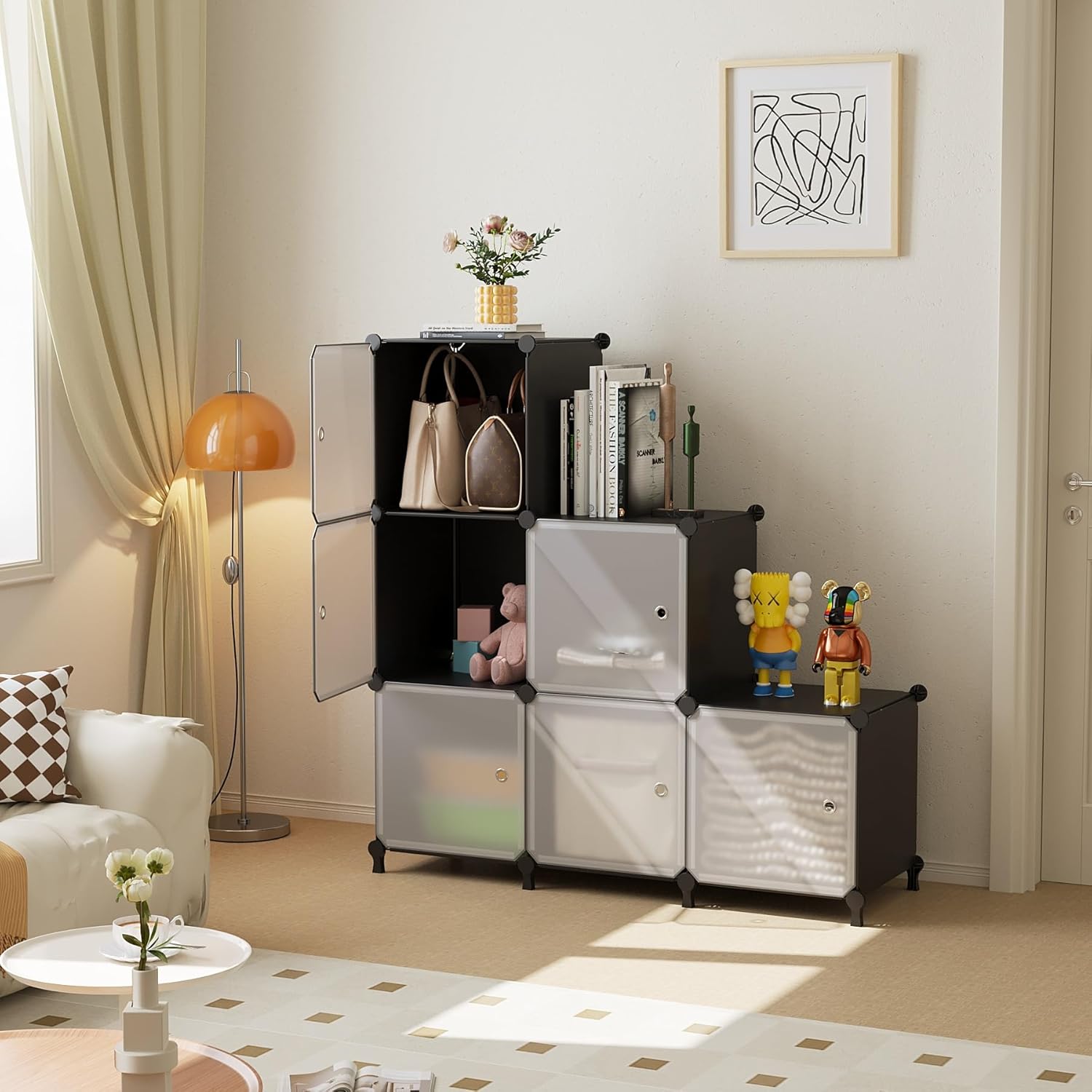Thumbnail 1 de ATTDETJL 6-Cube Storage Unit with Doors (ATTSL6001) – Black 30x30x30cm compartments