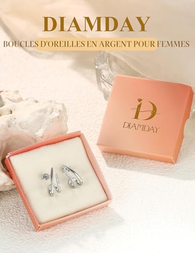 Detalle de Diamday Argent Boucles D'Oreilles en Argent 925 pour Femme - Clous Hypoallergéniques