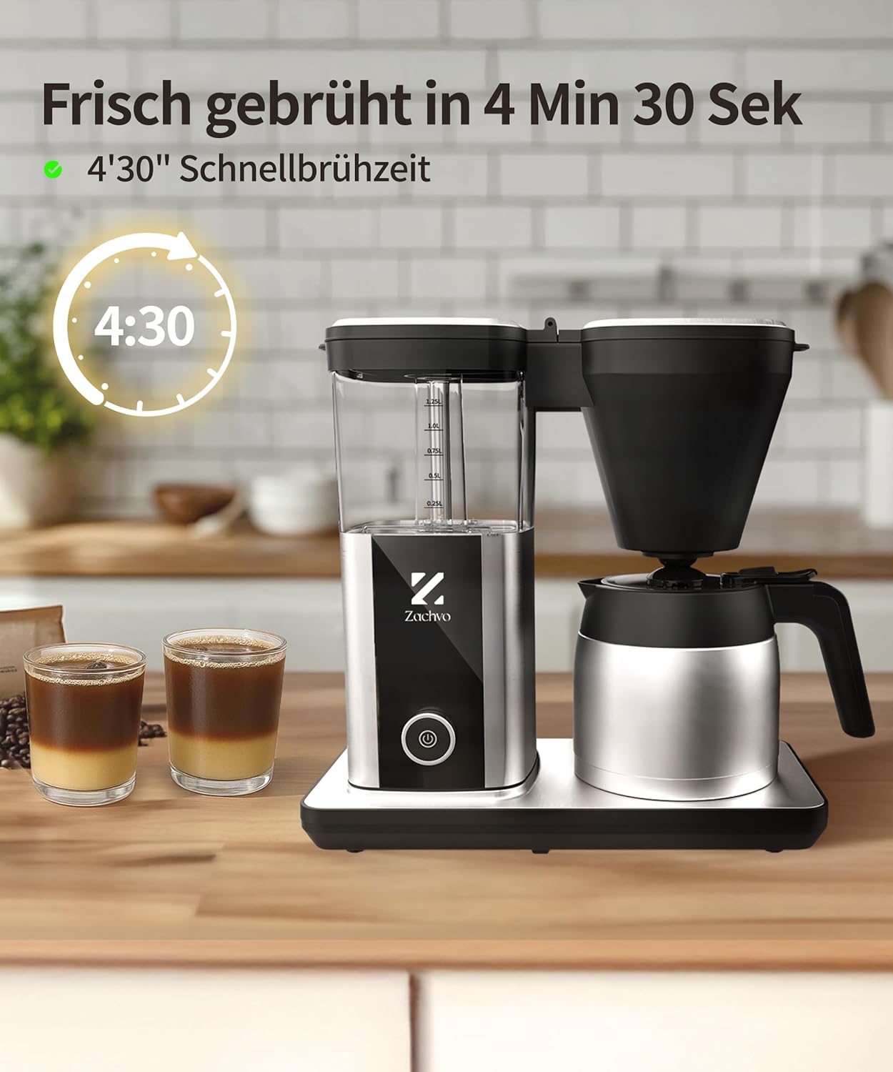 Thumbnail 2 de ZACHVO Filterkaffeemaschine (1,25 L) – Kaffeefilter für den Alltag