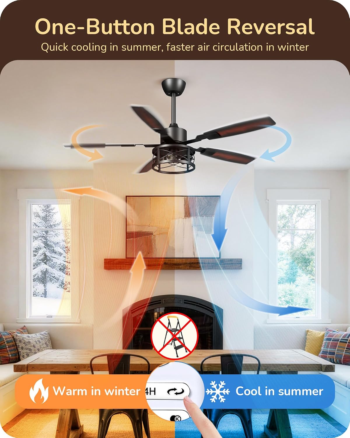 Detalle de EDISHINE Ceiling Fan with Light 52