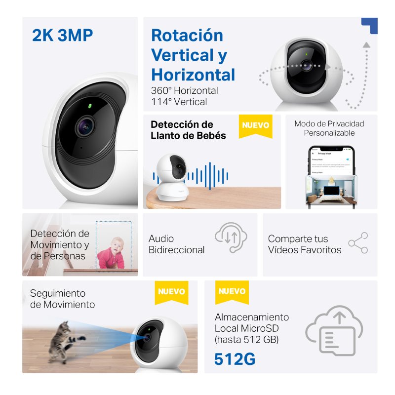 Thumbnail 1 de Cámara IP Tapo by TP-Link TC71 2K: visión nocturna, control por voz y audio bidireccional para interiores