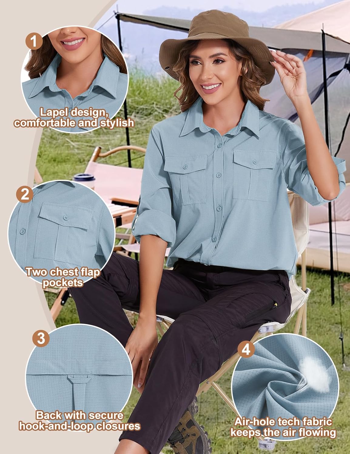 Thumbnail 4 de Tuopuda Camicia Donna Estiva UPF 50+ – Camicetta protezione solare con maniche lunghe, traspirante per attività all’aperto