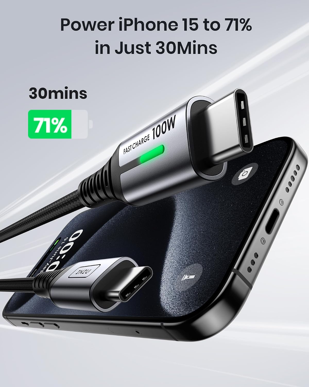 Detalle de INIU 0.3m USB C to USB C Charger Cable – 100W PD3.0, Fast Charging & Data (480 Mbps) for MacBook Pro, iPhone, Samsung, Pixel, Switch & more