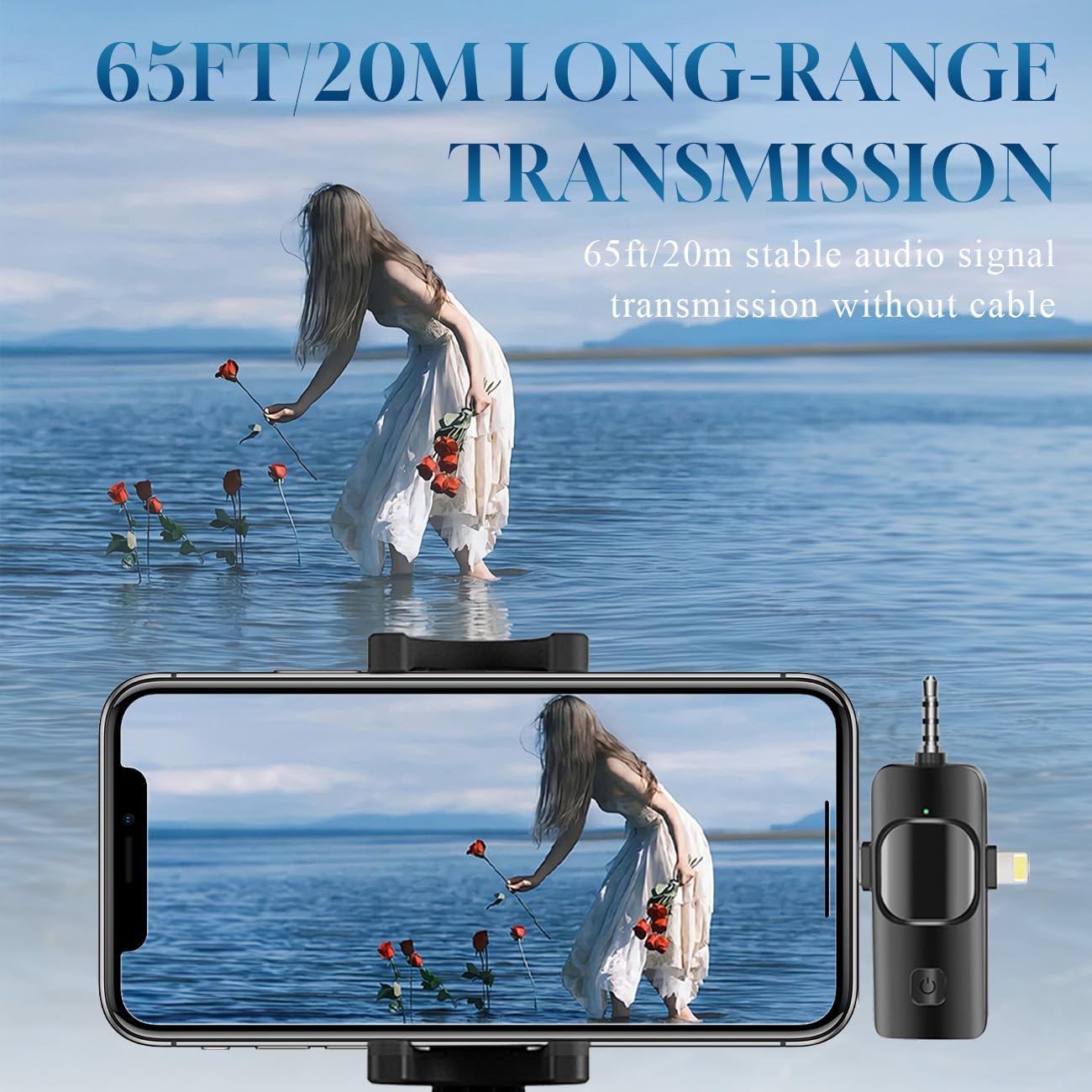 Detalle de Akcswo M1 Wireless Lavalier Microphone, 2.4 GHz, Noise Reduction, 3 Mics