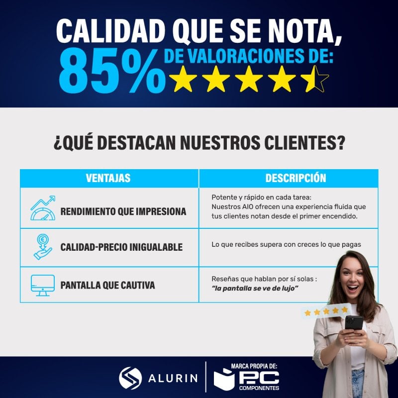 Detalle 2 de Alurin Flow AIO i5-12400/16GB/500GB/24" Altura regulable: ordenador todo en uno con webcam y sonido optimizado