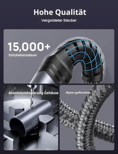 Thumbnail 6 de JSAUX Gitarrenkabel 3 m – Rechtwinkliges 6,35 mm TS Instrumentenkabel mit Nylonbeschichtung