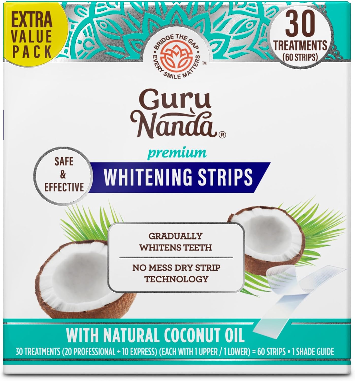 Detalle de GuruNanda Teeth Whitening Strips Kit — 30-Day Treatment with Non-Slip Dry Strip Technology