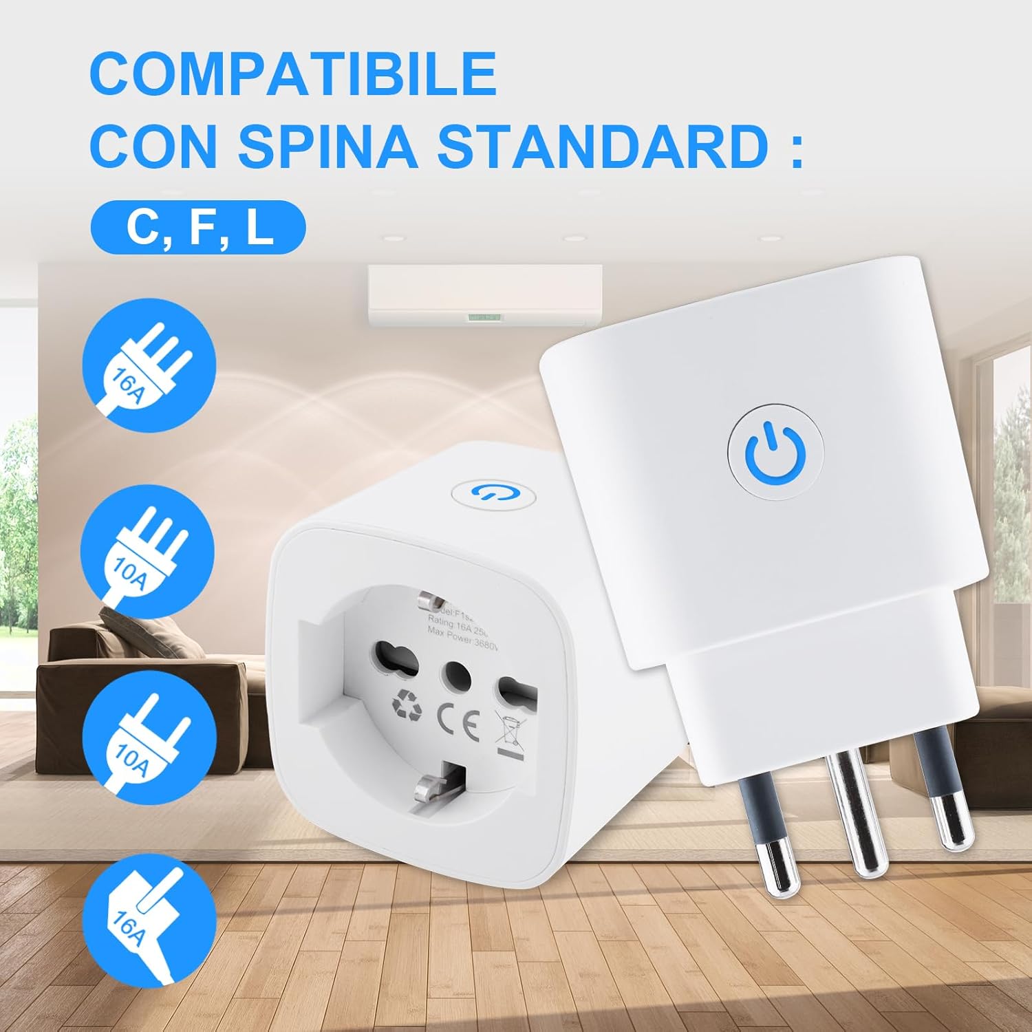 Thumbnail 1 de Presa WiFi Italiana 16A con monitoraggio energetico e timer, compatibile con Alexa & Google Home (4 pezzi)