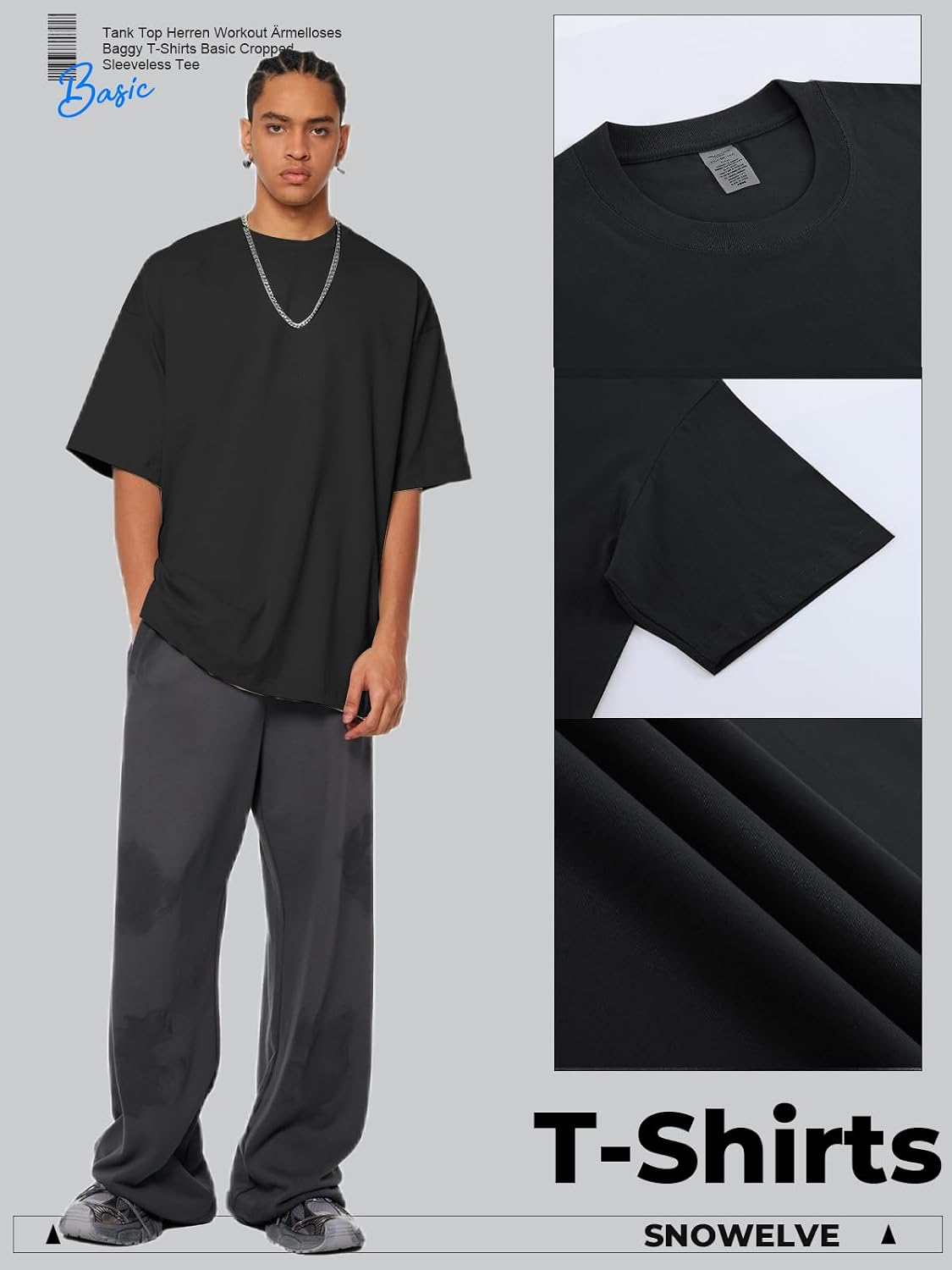 Detalle 2 de Men's Oversized Heavyweight Cotton T-Shirt, Crew Neck, Short Sleeve