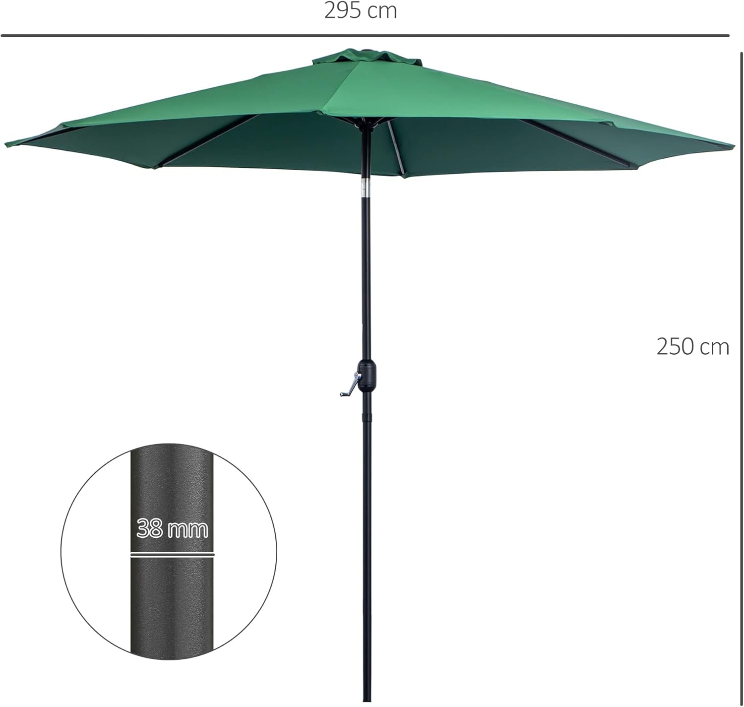 Thumbnail 6 de Outsunny Parasol de jardin extérieur Ø 3 m – inclinable, métal et toile 180 g/m², vert