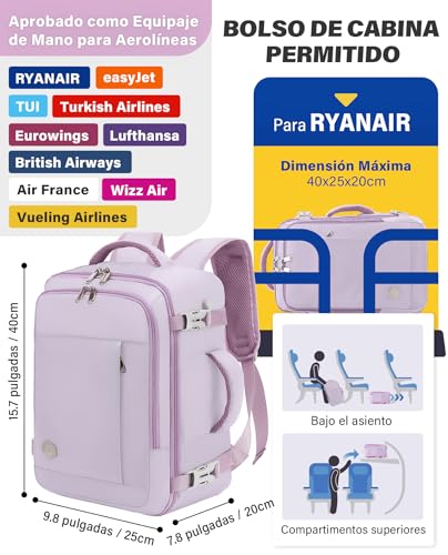 Thumbnail 2 de VANKEV Mochila de Viaje Cabina 40x20x25 cm (20 L) para Ryanair – Púrpura claro