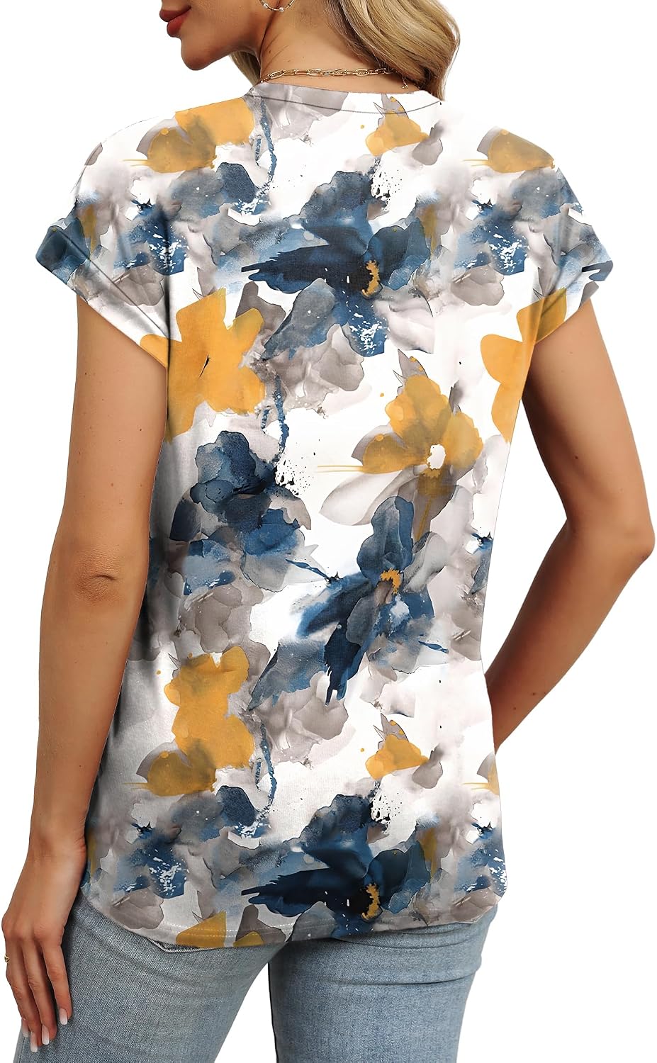 Thumbnail 4 de Aokosor Womens Summer Floral Printed Short Sleeve Crew Neck Blouse – Versatile UK-Style Top