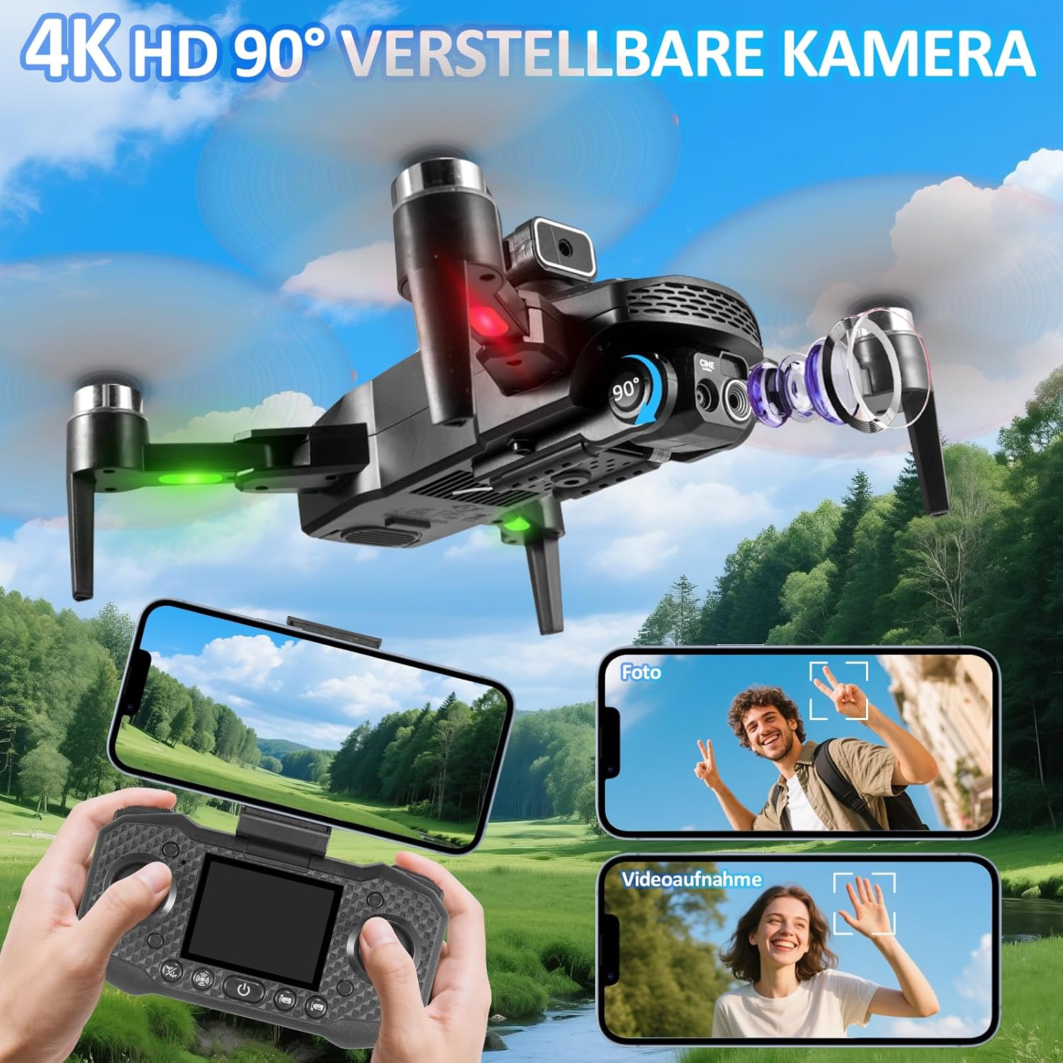 Thumbnail 1 de Drohne mit Kamera HD 4K – faltbar, FPV, Faltbare Drohne mit 2 Akkus und HD-Frontkamera