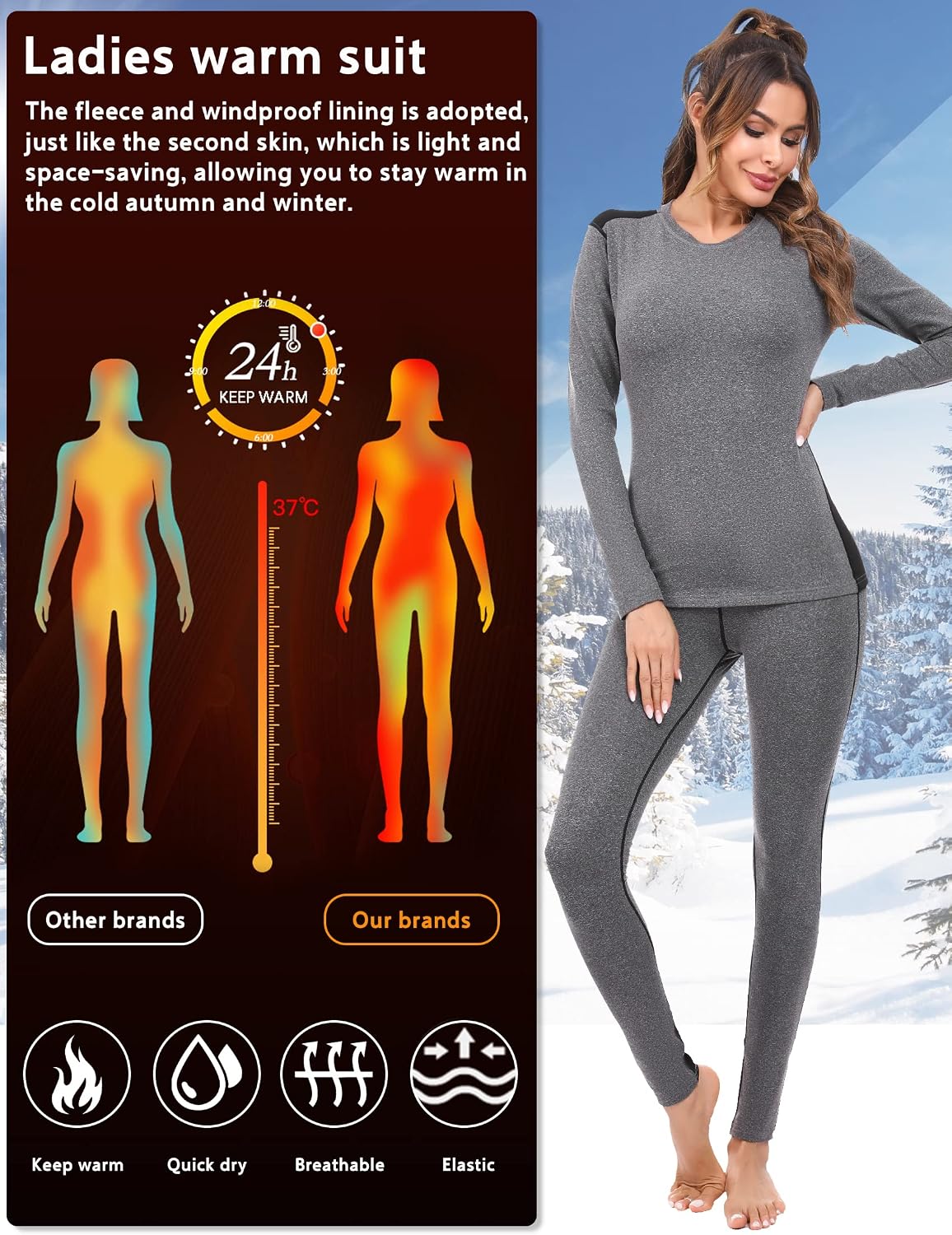 Detalle 2 de Completo intimo termico donna Terecey: maglia a maniche lunghe e leggings/pantaloni per l’inverno