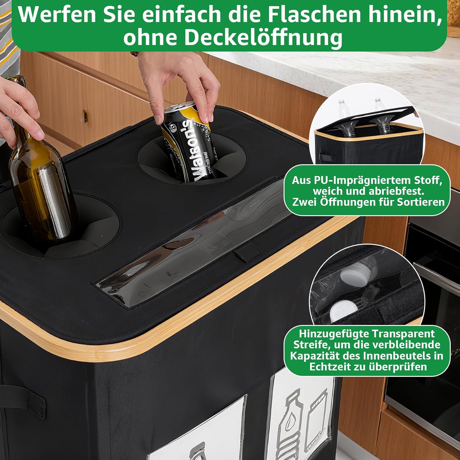Thumbnail 2 de GARPROVM Pfandflaschen Sammelbehälter 160 l mit 2 Fächern, Sichtfenster und Doppel-Einwurf