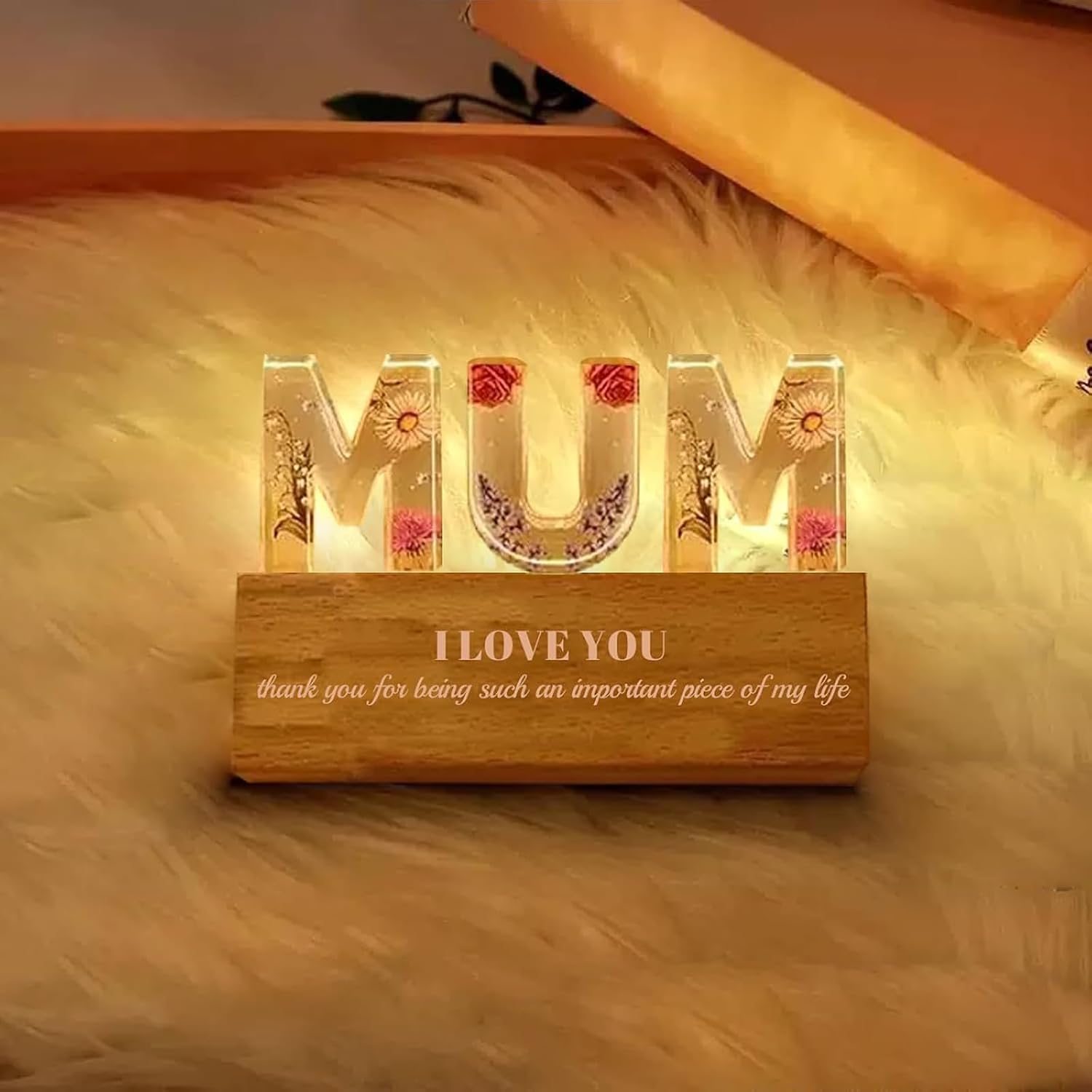 Detalle de Asseourc Mum Birthday Gifts dry flower night light with warm LED glow