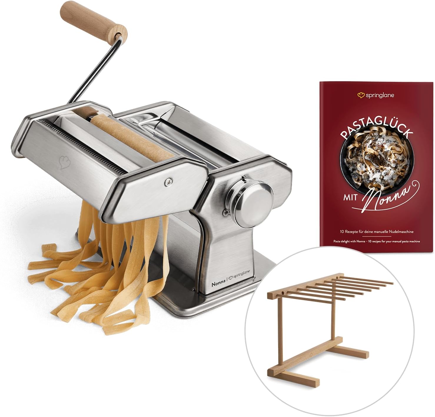 Detalle de Springlane Nonna Manual Pasta Machine with 9 Settings and Spaghetti & Tagliatelle Cutters