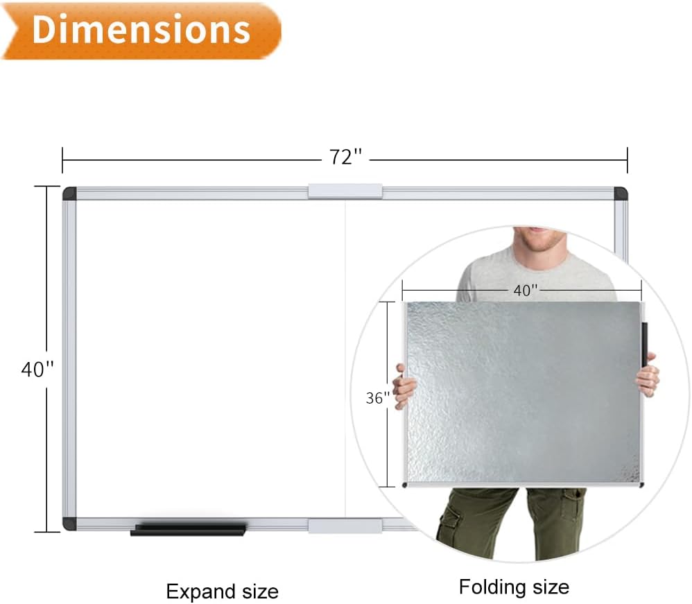 Thumbnail 1 de VIZ-PRO Large Magnetic Dry Erase Whiteboard (72 x 40 Inches) with Foldable Aluminum Frame