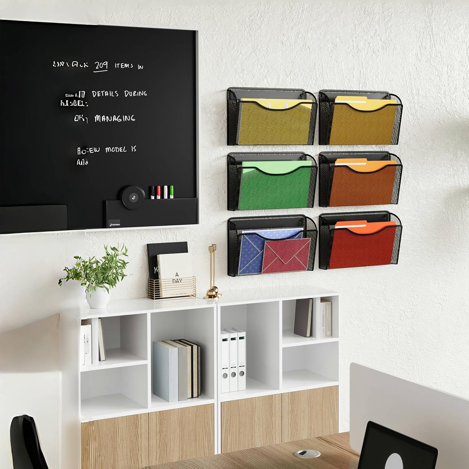 Detalle 1 de MINDEPOT GQWJ Wall File Organizer, 3-Pack, Black Hanging Single-Pocket Design