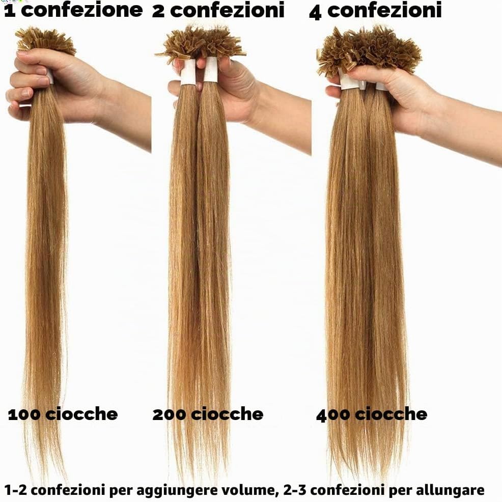 Thumbnail 5 de SEGO Extension Cheratina Capelli Veri 100 Ciocche 50g – 40 cm #6 Castano, Remy Indiani Naturali senza Clip