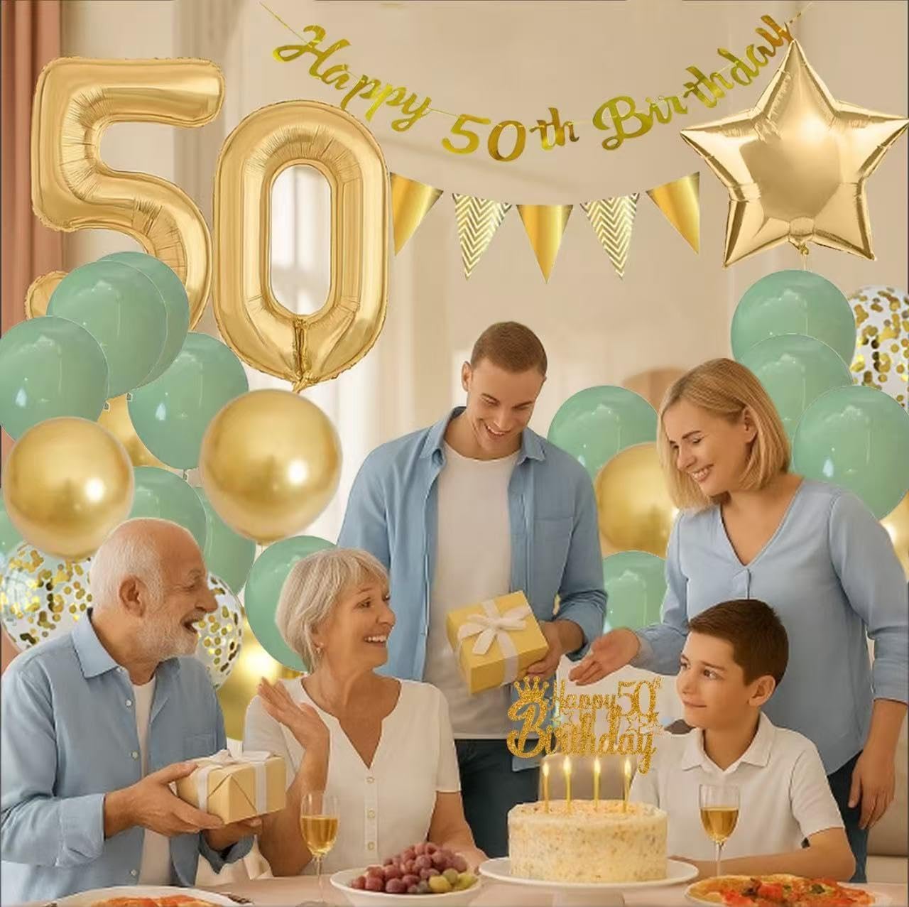 Detalle de 50th Birthday Decorations for Women & Men - Green & Gold Party Kit