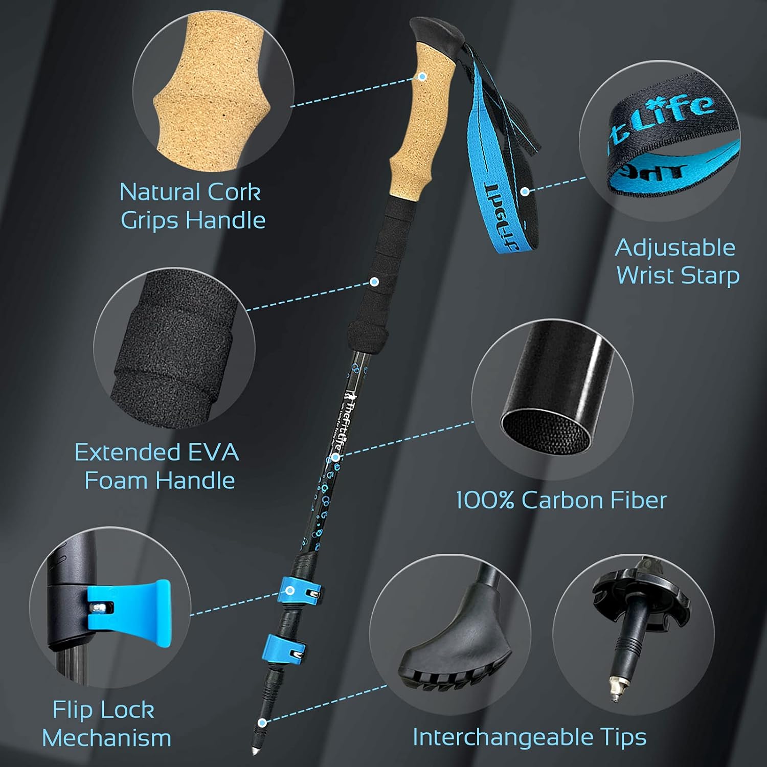 Thumbnail 2 de TheFitLife Carbon Fibre Trekking Poles — Collapsible and Telescopic, Ultra Lightweight
