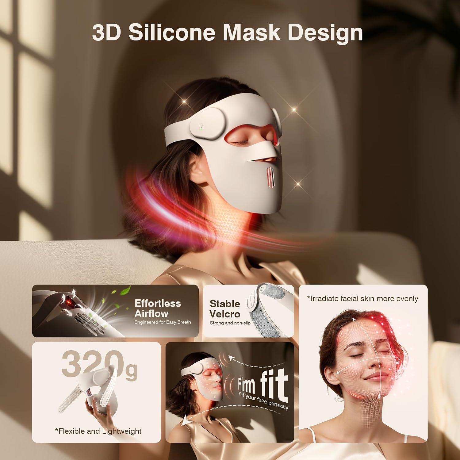 Detalle 1 de Red Light Therapy Face Mask with 300 LEDs