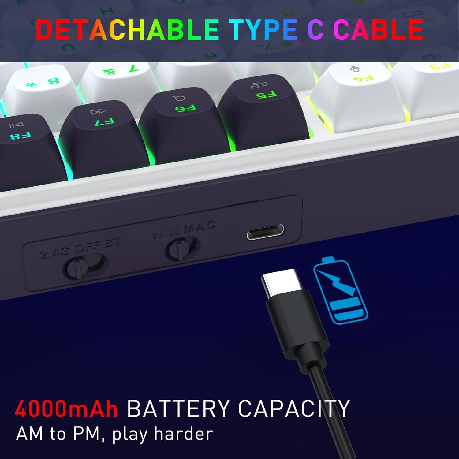 Detalle de Redragon K744 Pro clavier de jeu sans fil RVB 99 touches mécanique (3 modes) à prises remplaçables à chaud