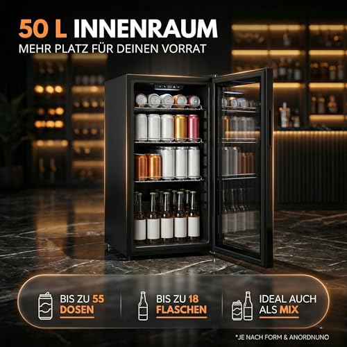 Detalle de Sommertal Getränkekühlschrank 50L mit Glastür, Touchscreen & abschließbar