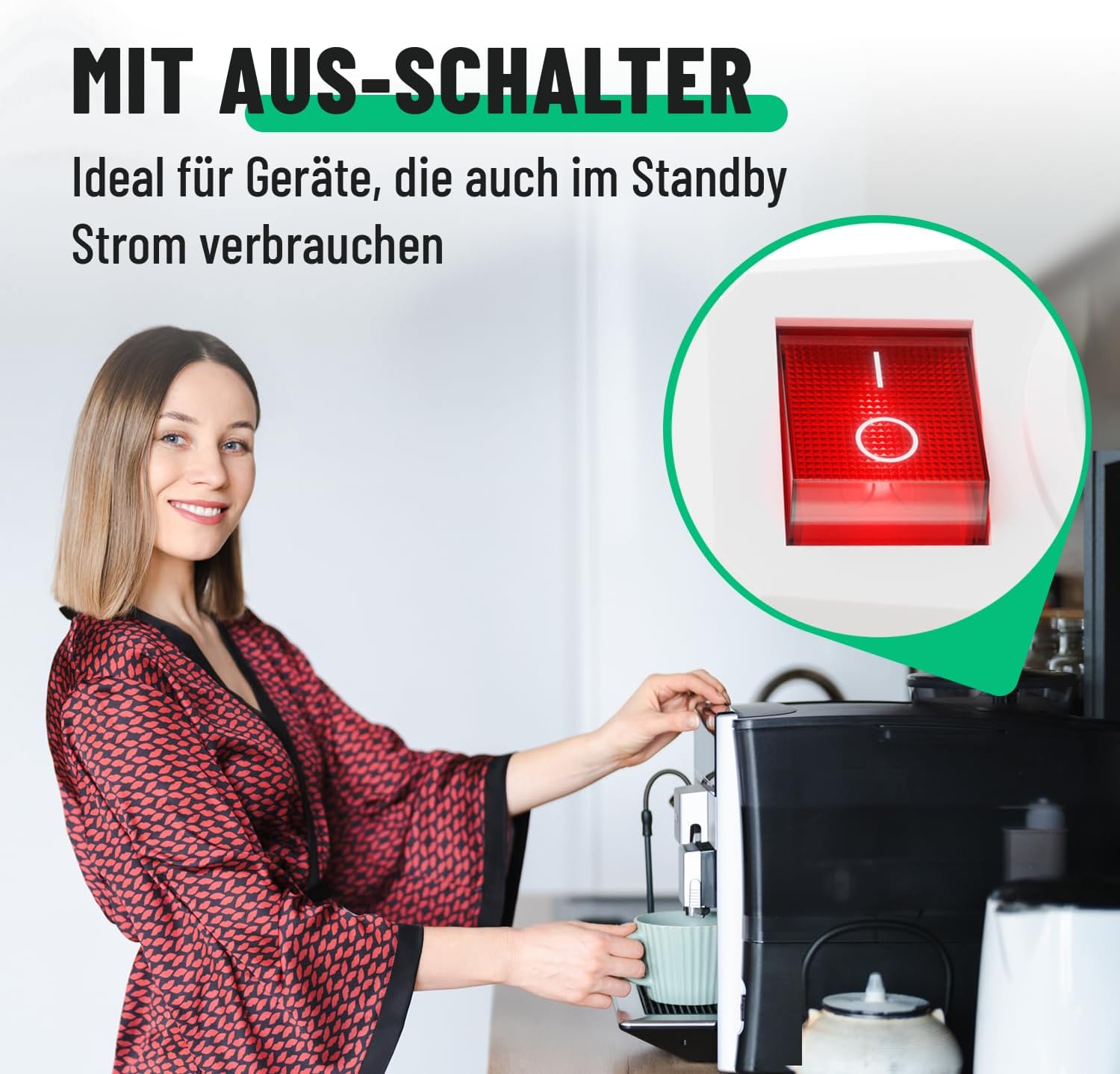Thumbnail 2 de greate 3er-Set Steckdose mit Schalter (Schuko, 1-fach) – schaltbarer 2-poliger Adapter mit beleuchtetem Schalter
